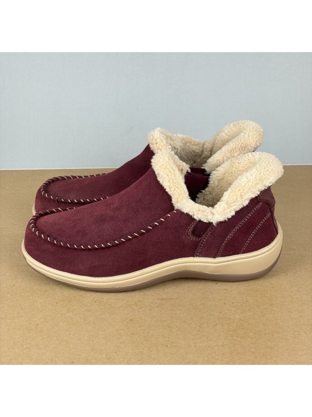 Orthofeet Lorin Handsfree Slippers Womens 9 Wide Burgundy Suede Indoor Outdoor